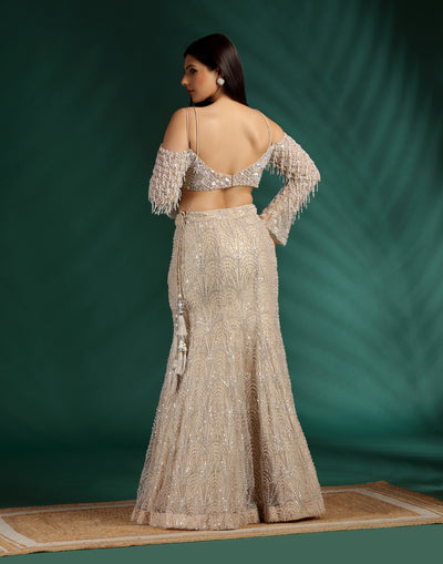 Champagne Glint Embellished Fish-Cut Lehenga Set