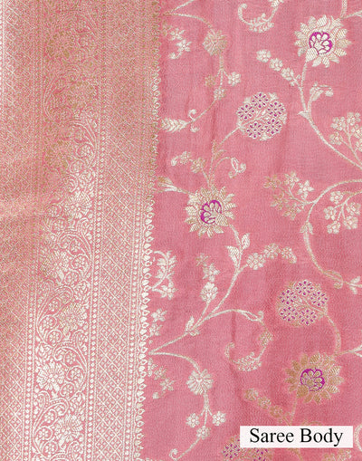 Champagne Peach Floral Jaal Silk Saree