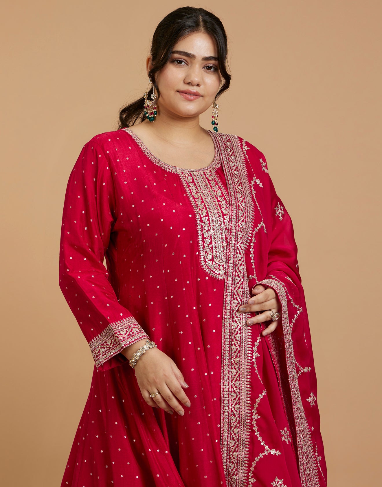 Cherry Red Zari Embroidered Festive Sharara Suit