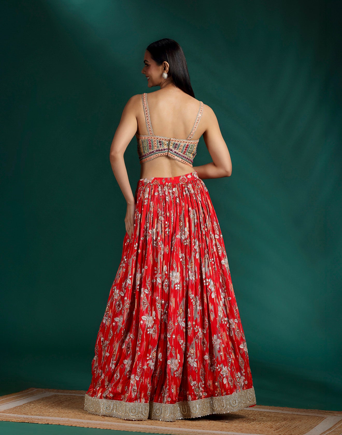 Cherry Red Printed Bridesmaid Lehenga Set