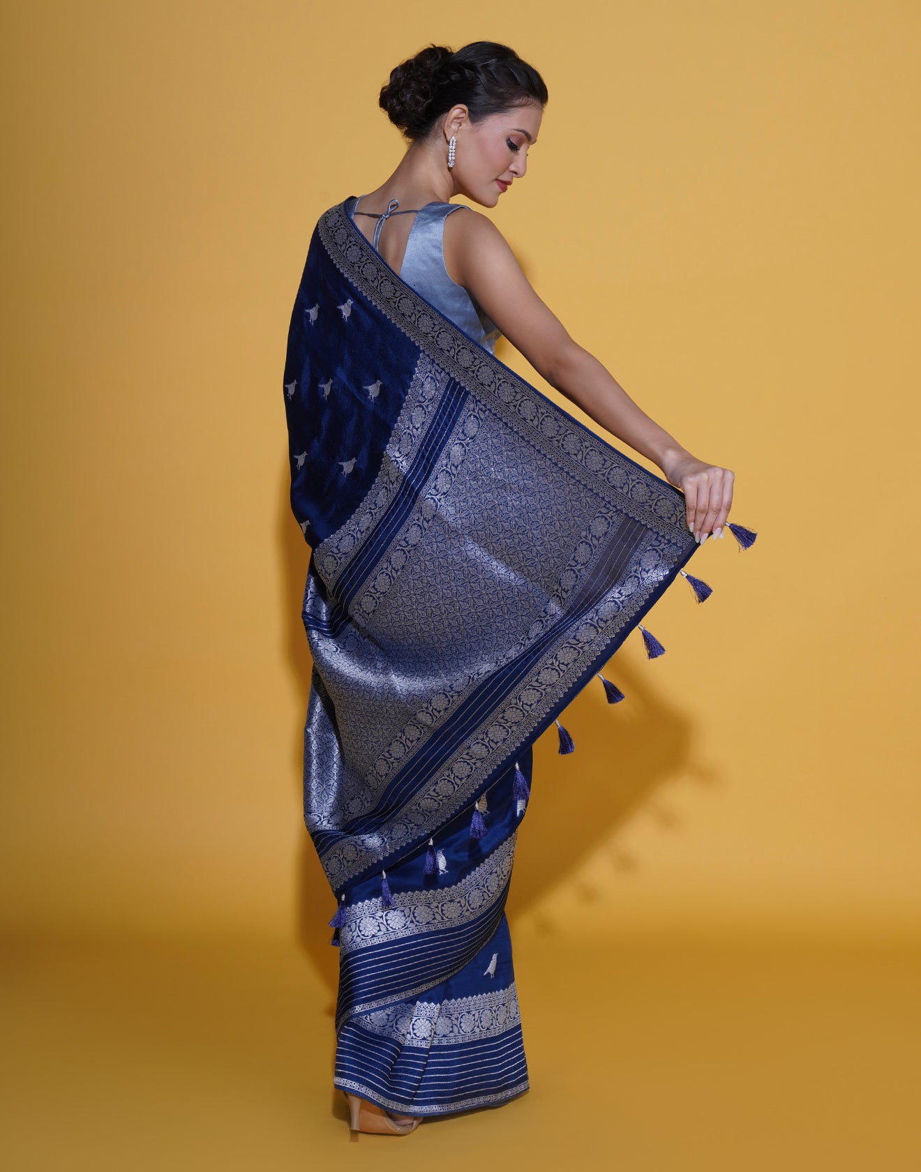 Cloudy Blue With Bird Woven Motif Silk Saree