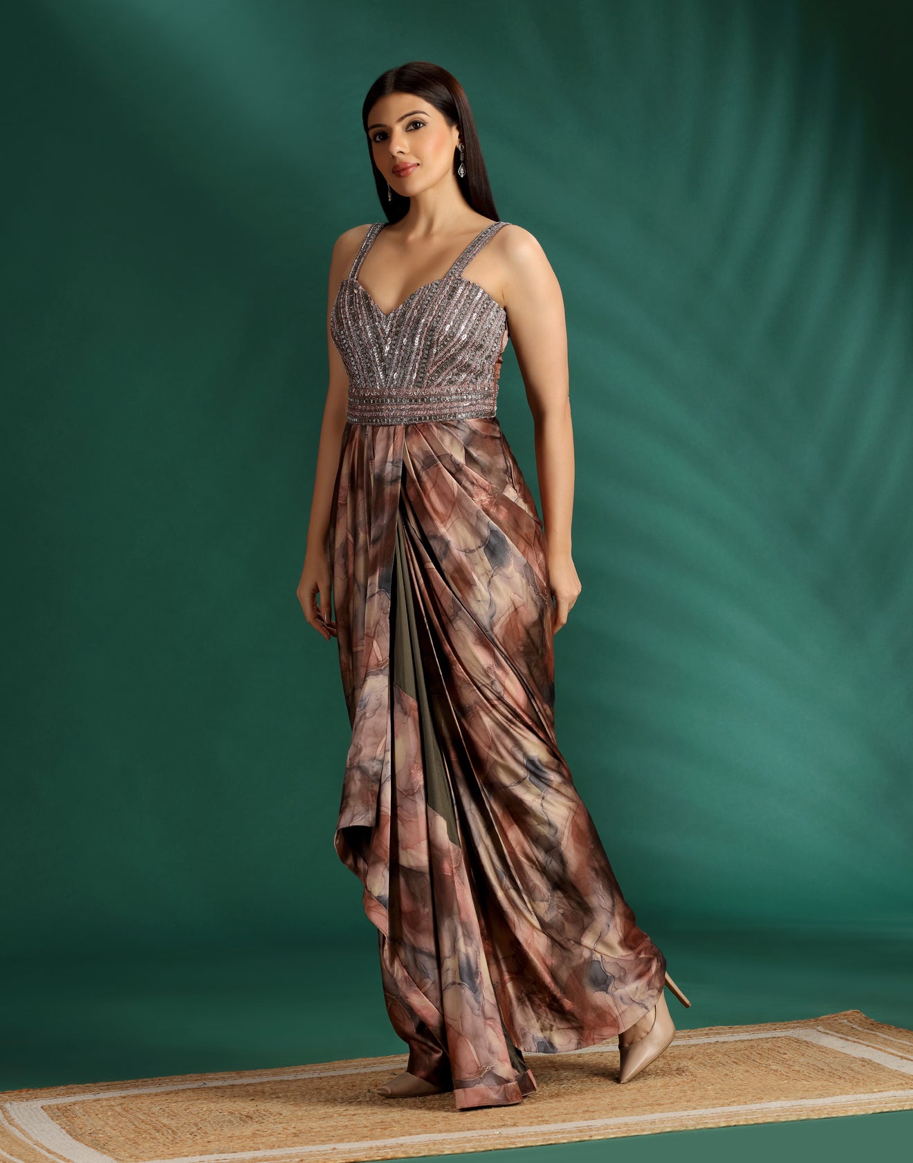 Cocoa Swirl Embellished Fusion Dress