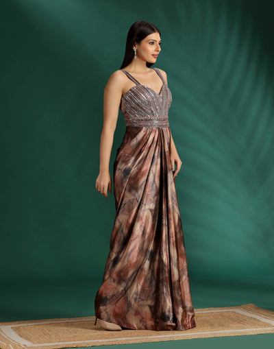 Cocoa Swirl Embellished Fusion Dress