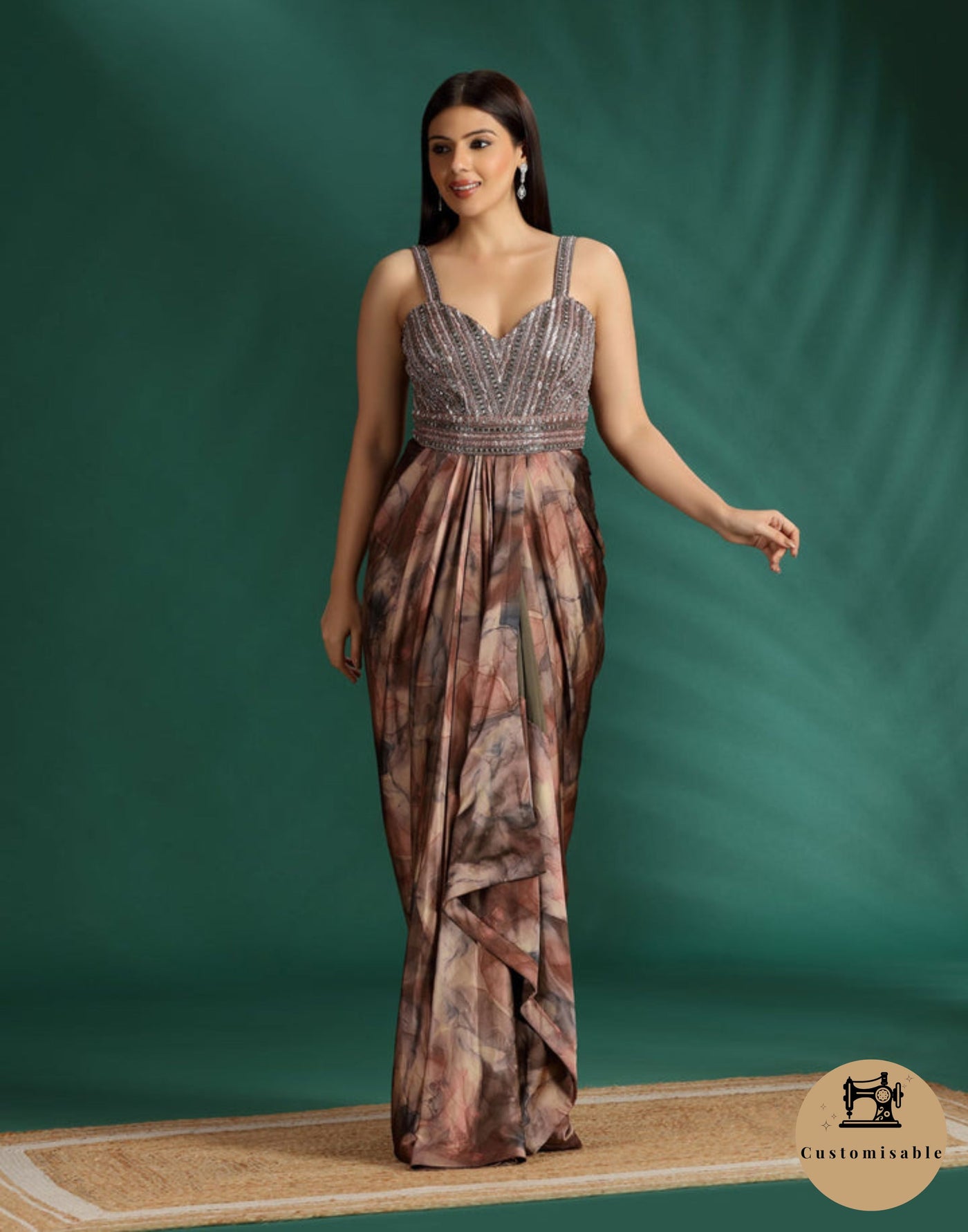 Cocoa Swirl Embellished Fusion Dress