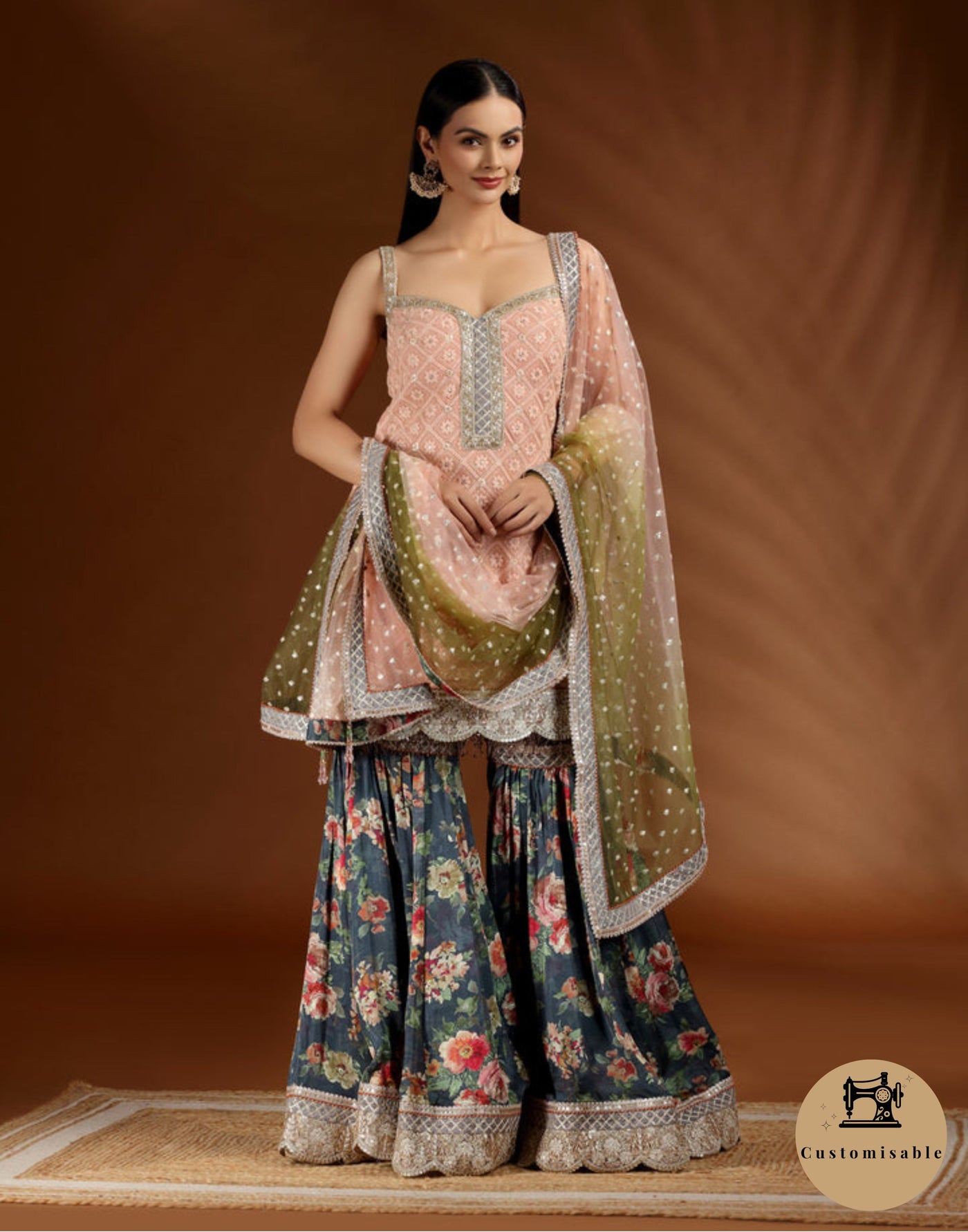 Coral Horizon Festive Sharara Set