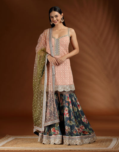 Coral Horizon Festive Sharara Set