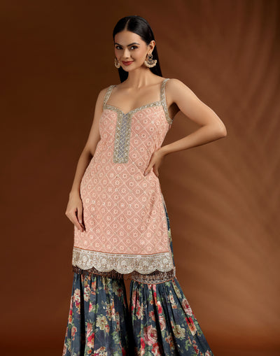 Coral Horizon Festive Sharara Set
