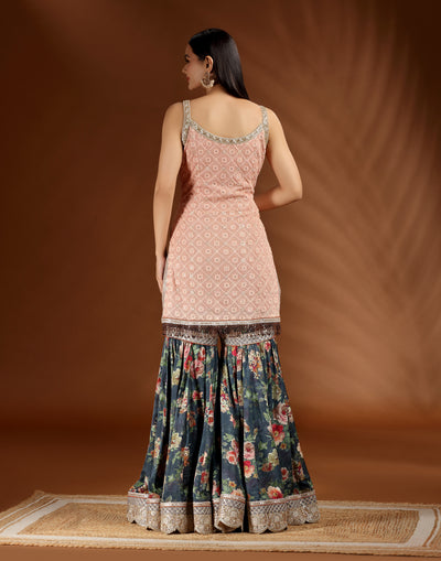 Coral Horizon Festive Sharara Set