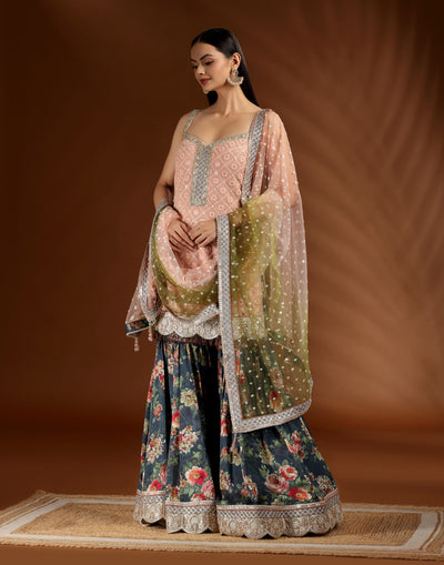 Coral Horizon Festive Sharara Set