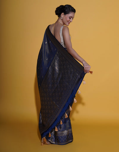 Cosmic Blue With Zari Butti Shimmer Silk Festive Saree