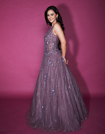 Cosmos Purple Embellished Bridal Gown