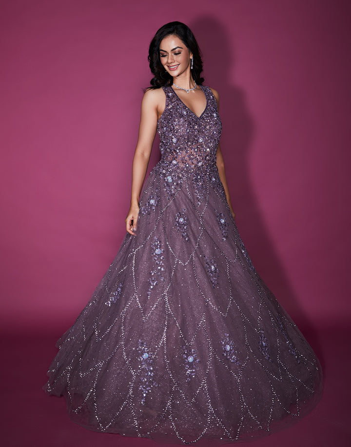 Cosmos Purple Embellished Bridal Gown – Roopkala Global