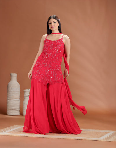 Crimson Charm Sequin Embellished Suit Set