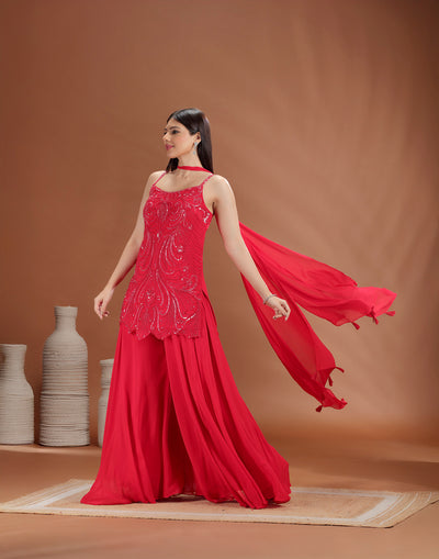 Crimson Charm Sequin Embellished Suit Set