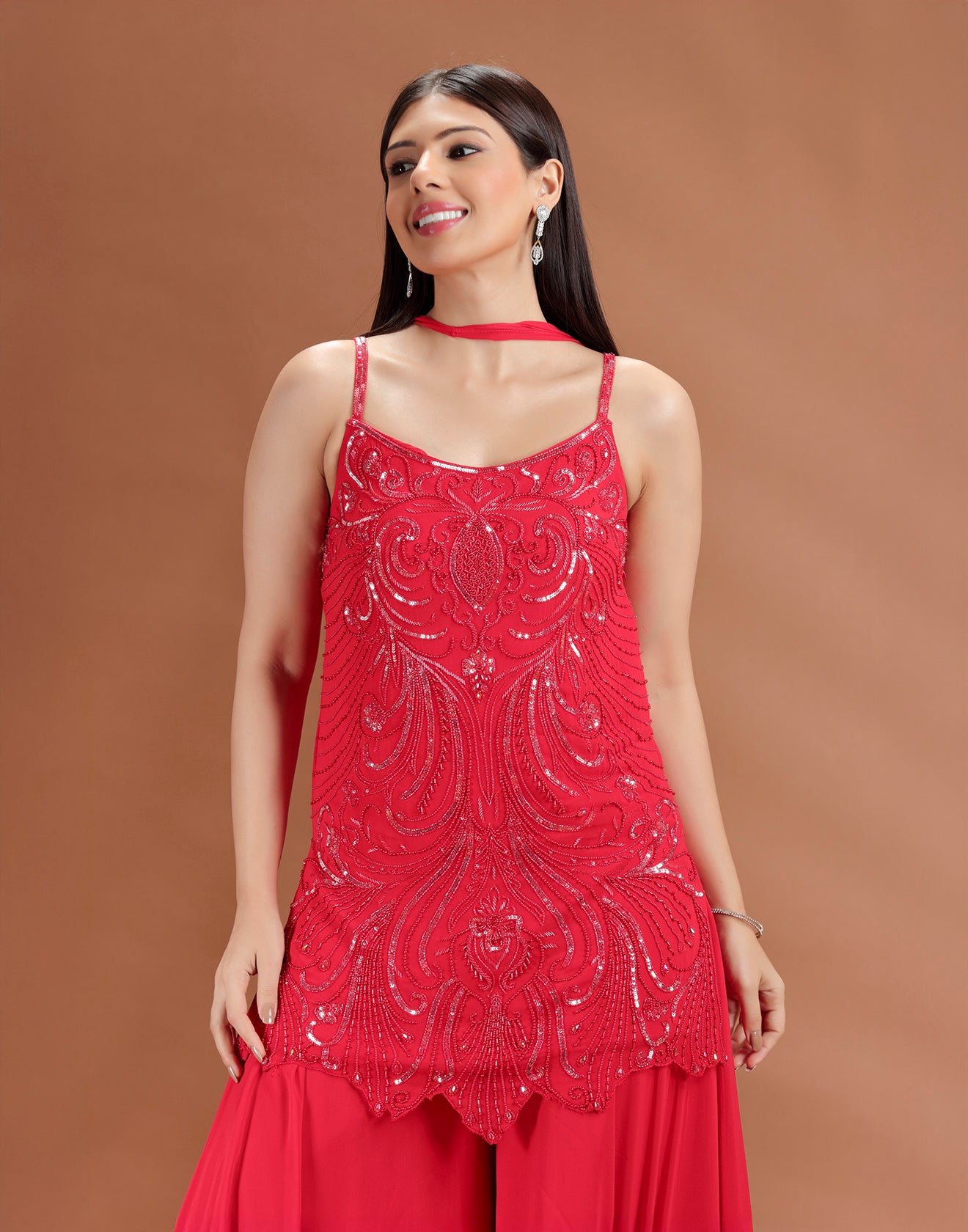 Crimson Charm Sequin Embellished Suit Set