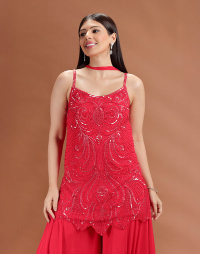 Crimson Charm Sequin Embellished Suit Set