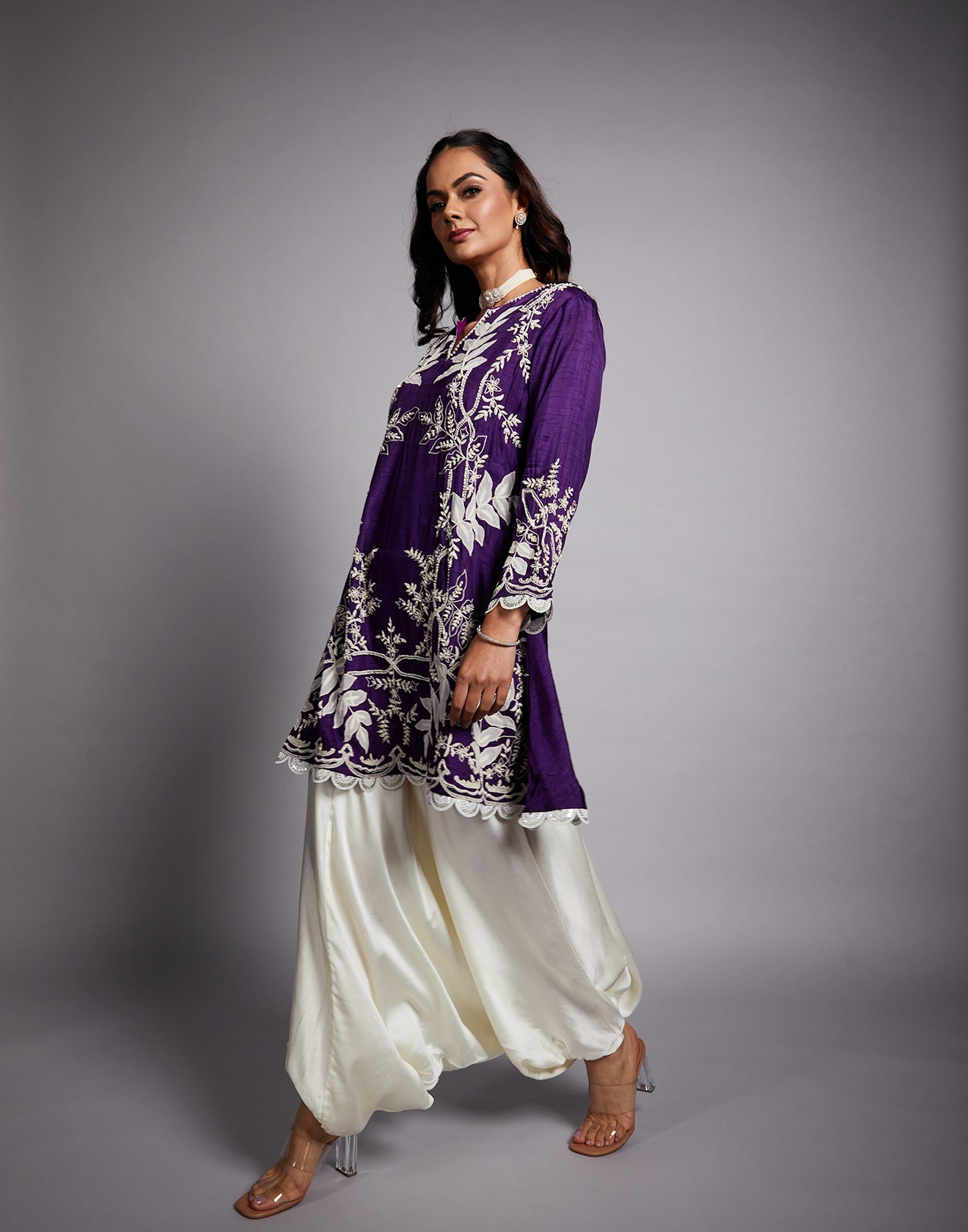 Deep Purple Co-Ord Salwar Set With Patch Work Embroidery