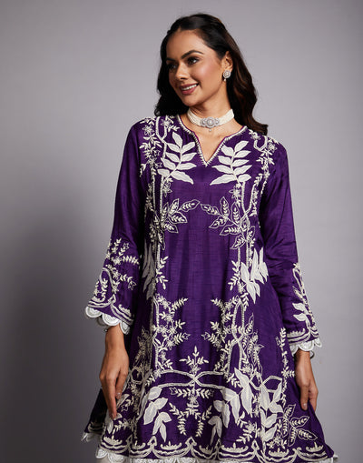 Deep Purple Co-Ord Salwar Set With Patch Work Embroidery