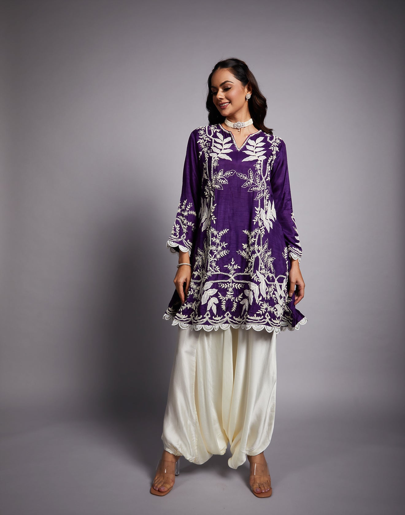 Deep Purple Co-Ord Salwar Set With Patch Work Embroidery