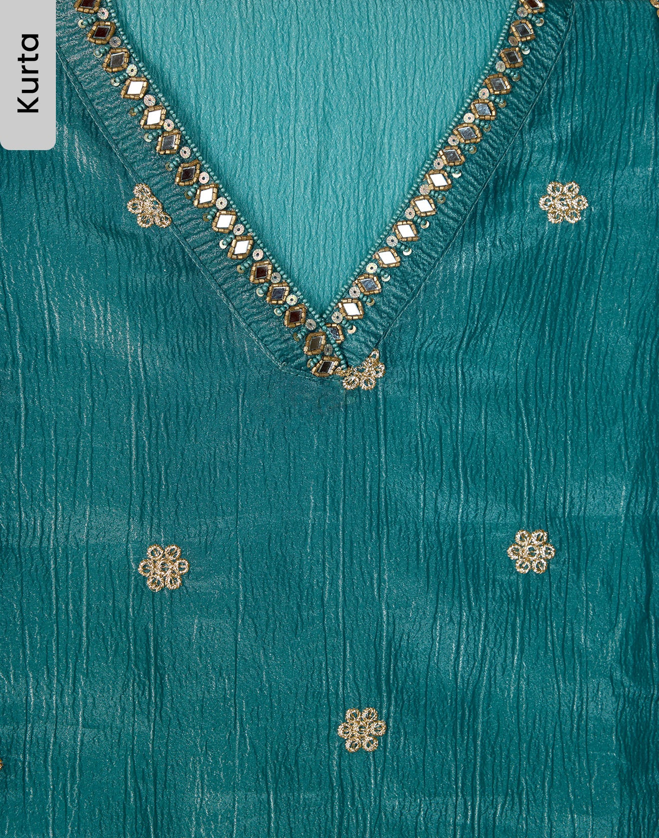 Deep Turquoise Crushed Tissue Silk Festive Unstitched Suit Set