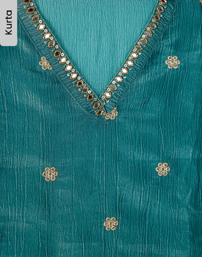 Deep Turquoise Crushed Tissue Silk Festive Unstitched Suit Set