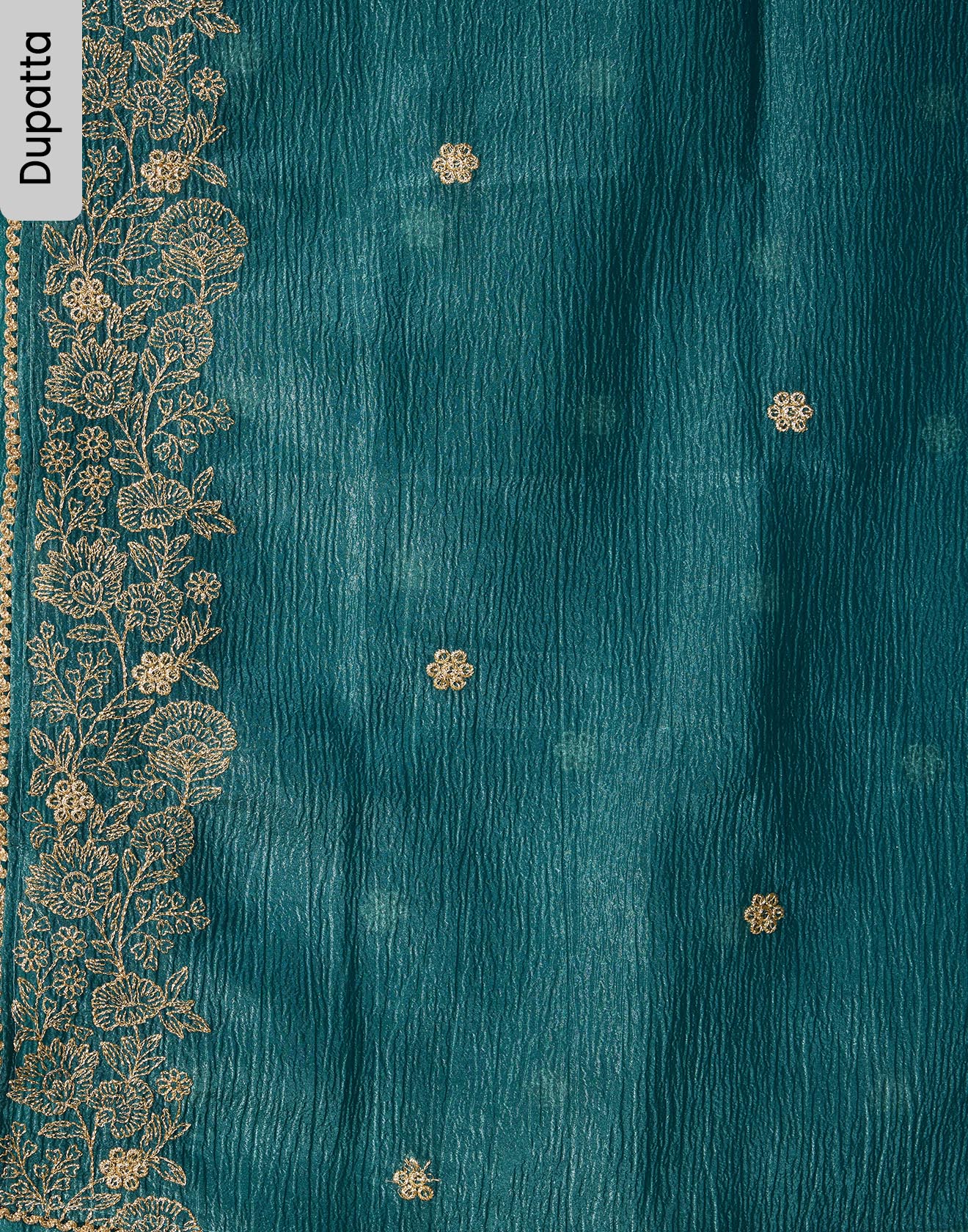 Deep Turquoise Crushed Tissue Silk Festive Unstitched Suit Set