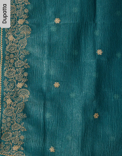 Deep Turquoise Crushed Tissue Silk Festive Unstitched Suit Set