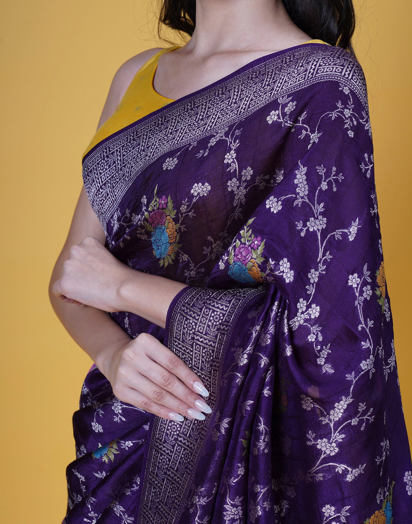 Deep Purple Banarasi Floral Jaal Silk Saree