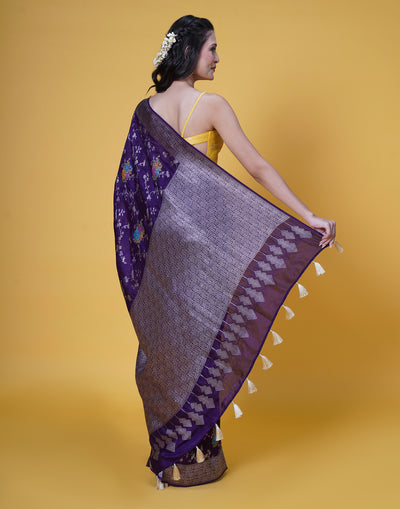 Deep Purple Banarasi Floral Jaal Silk Saree