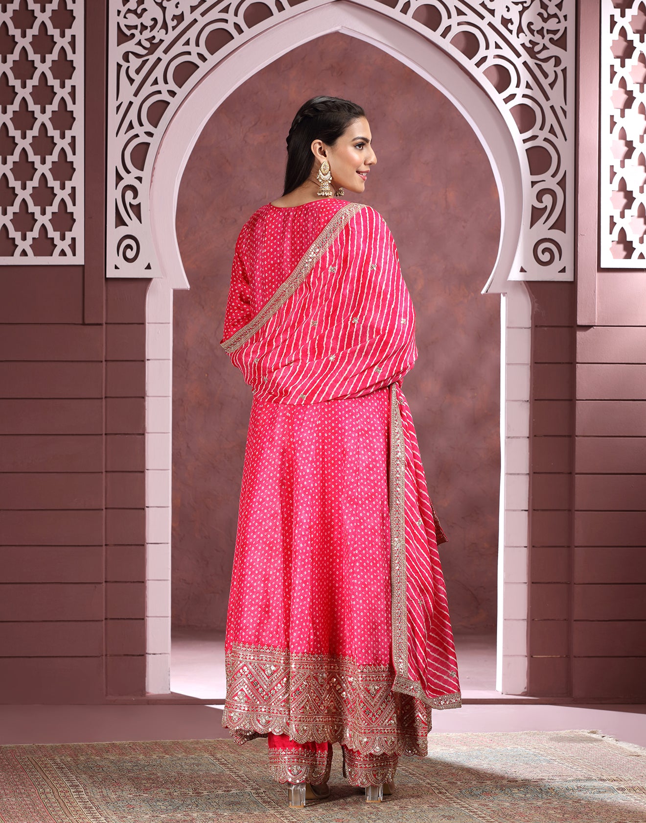 Deep Rani Pink Bandhej Printed Festive Anarkali Suit
