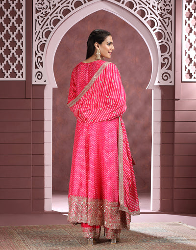 Deep Rani Pink Bandhej Printed Festive Anarkali Suit