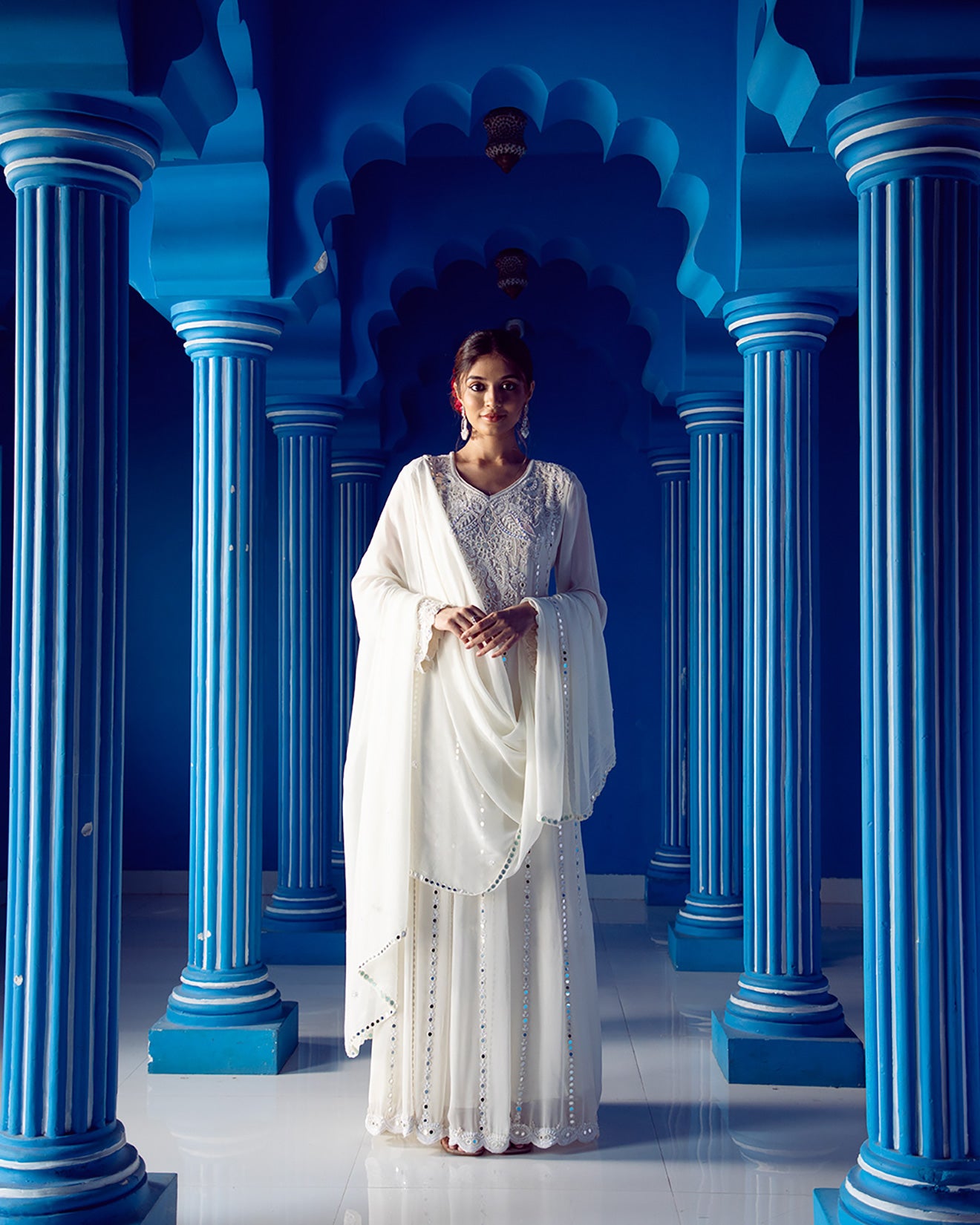 Dove White Embellished Anarkali Gown