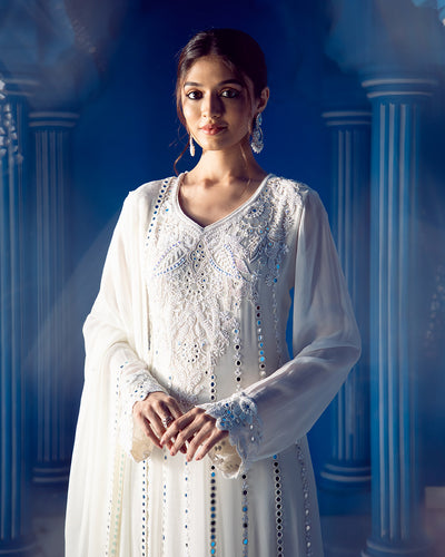 Dove White Embellished Anarkali Gown