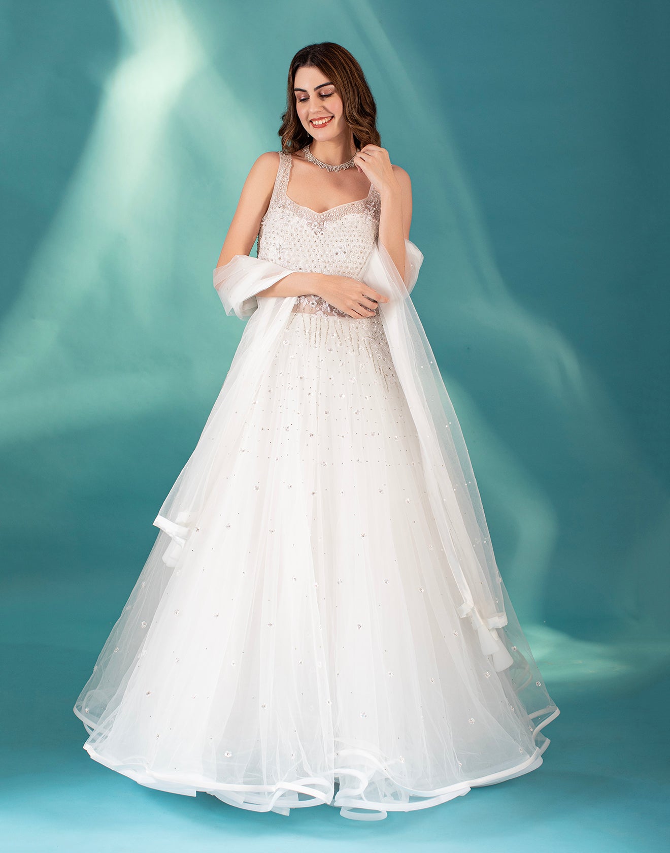 Dove White Embellished Cocktail Gown