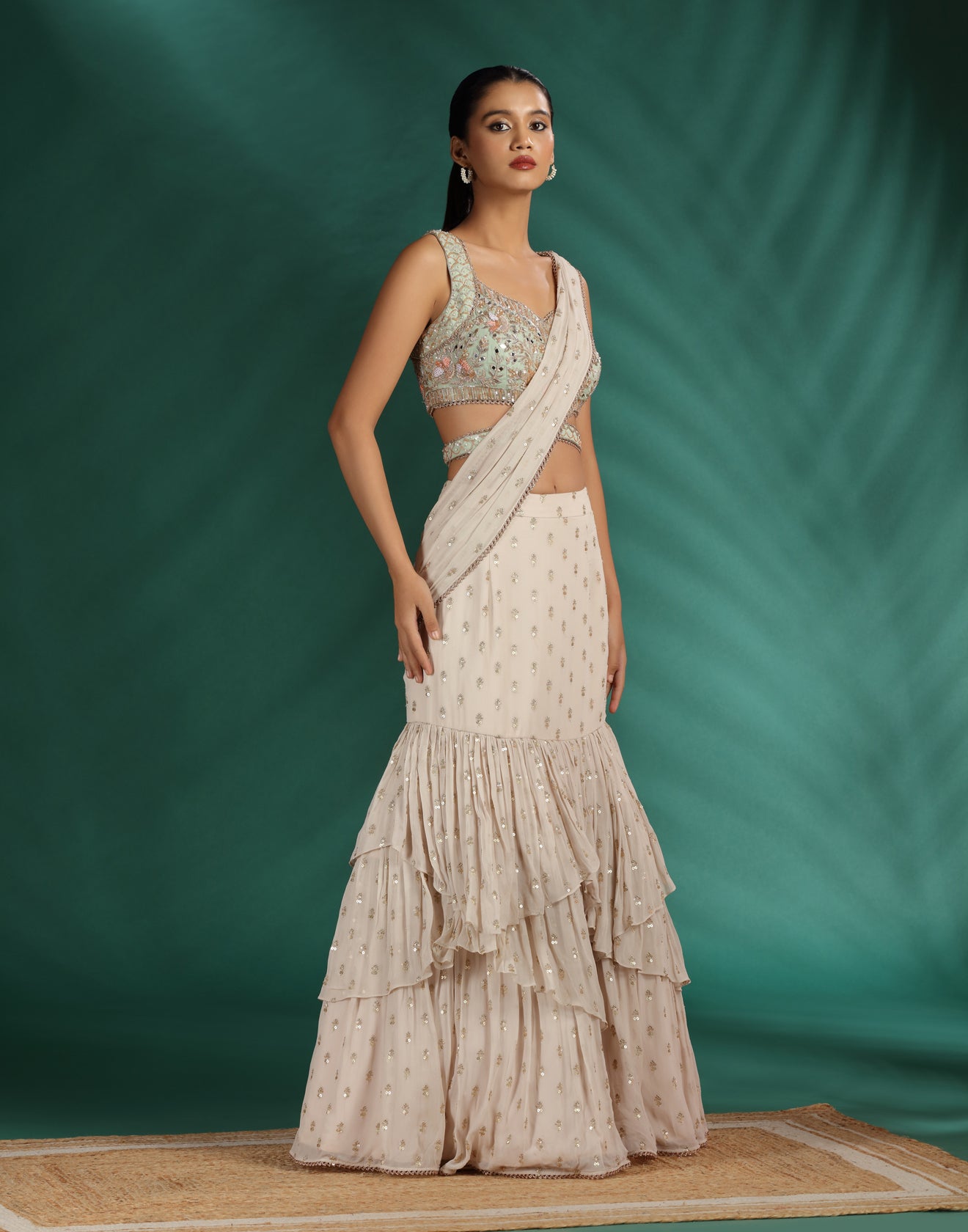 Dusky-Meadow-Layered-Lehenga-With-Embroidered-Blouse