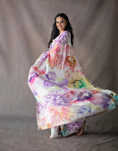 Floral Brushstroke Multicolor Embellished Saree