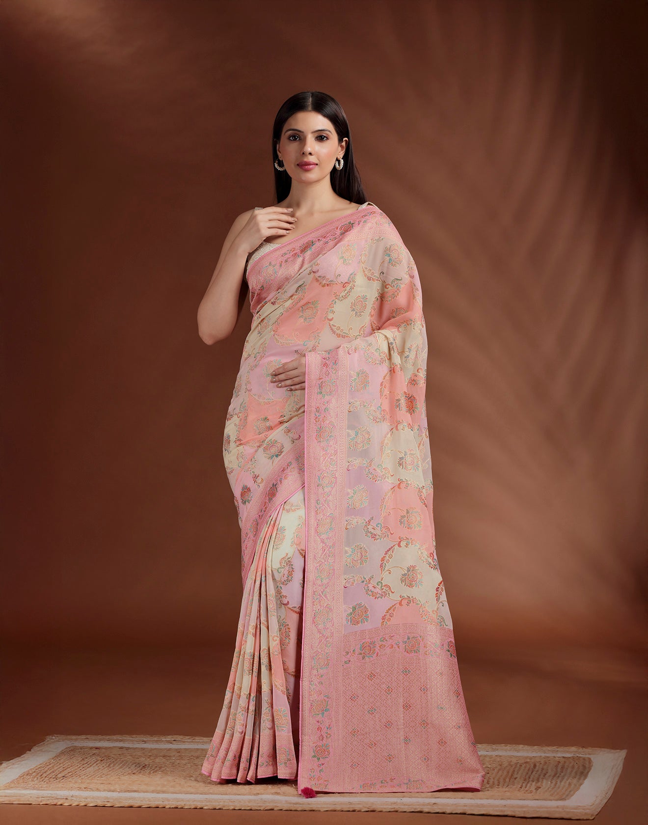 Floral Sorbet Dola Georgette Saree With Unstitched Blouse Fabric