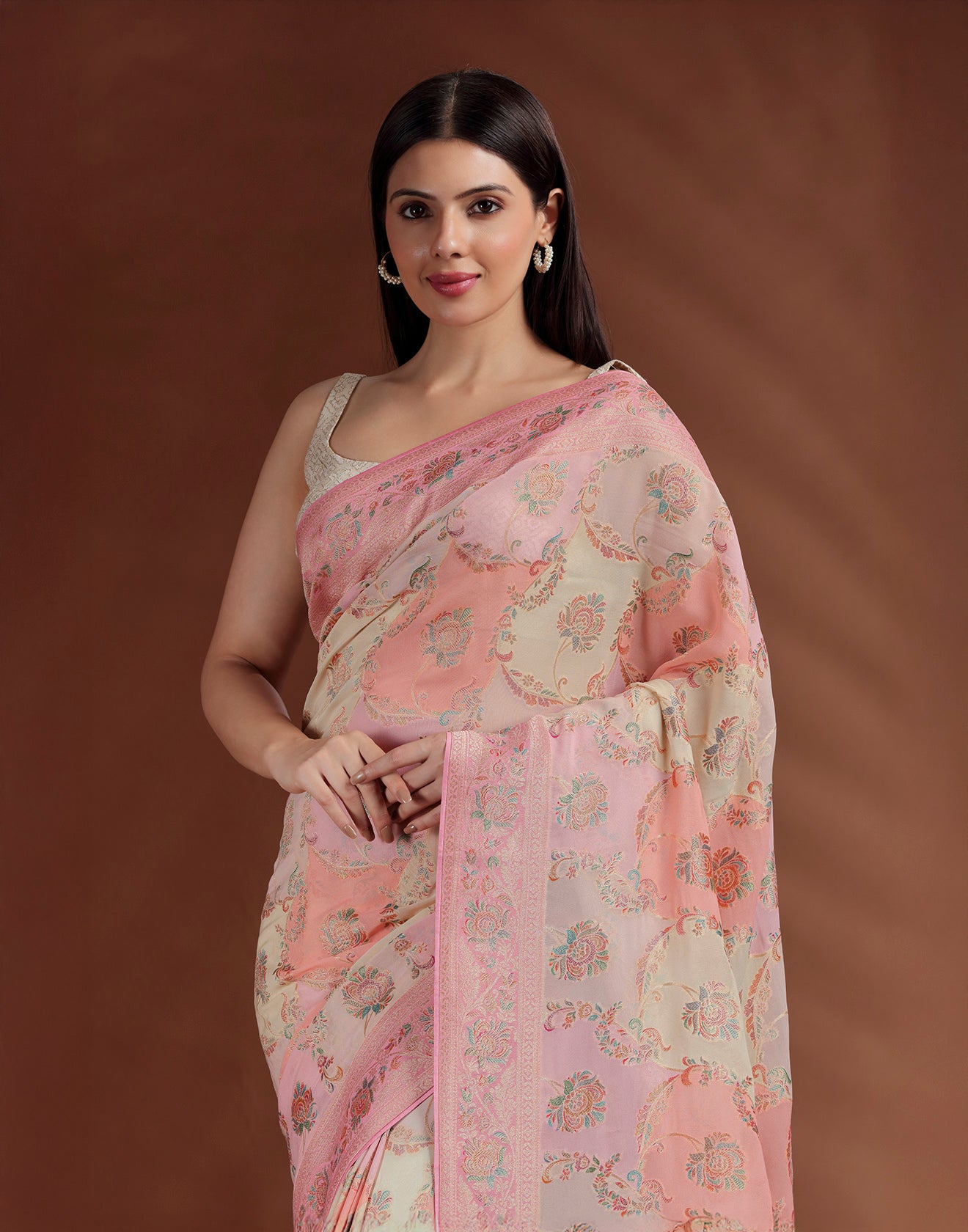 Floral Sorbet Dola Georgette Saree With Unstitched Blouse Fabric