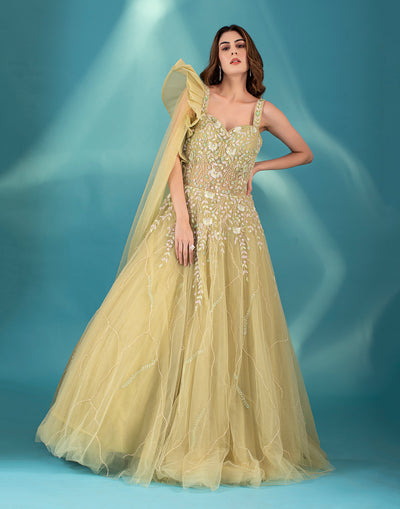 Fluorescent Olive Green Cocktail Gown