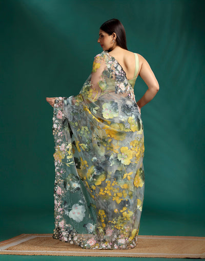 Forest Drizzle Jacquard Festive Saree With Unstitched Blouse Fabric