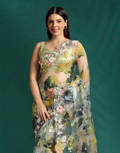 Forest Drizzle Jacquard Festive Saree With Unstitched Blouse Fabric