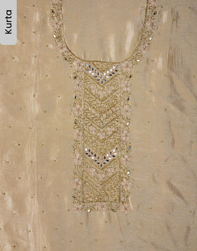 French Beige Embellished Dola Silk Unstitched Suit Set