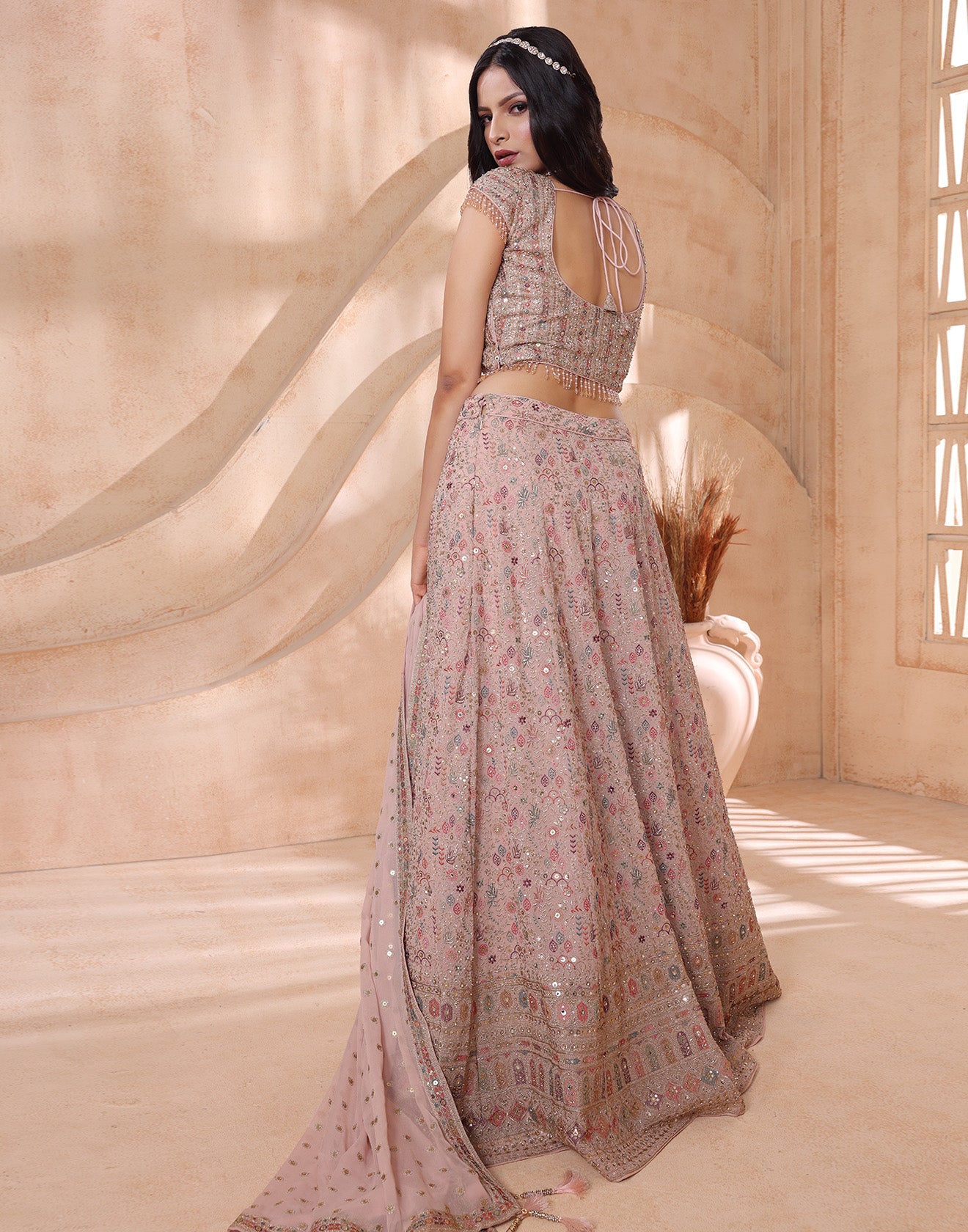 Frizzle Peach Embellished Wedding Lehenga Set