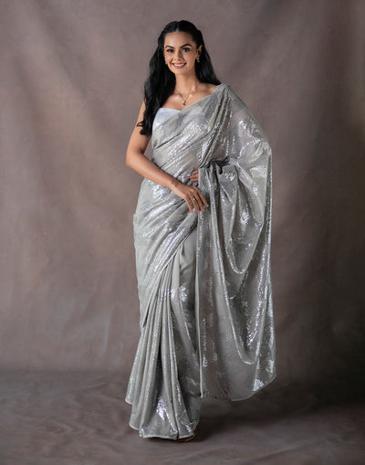 Frost Grey Sequin Embellished Saree