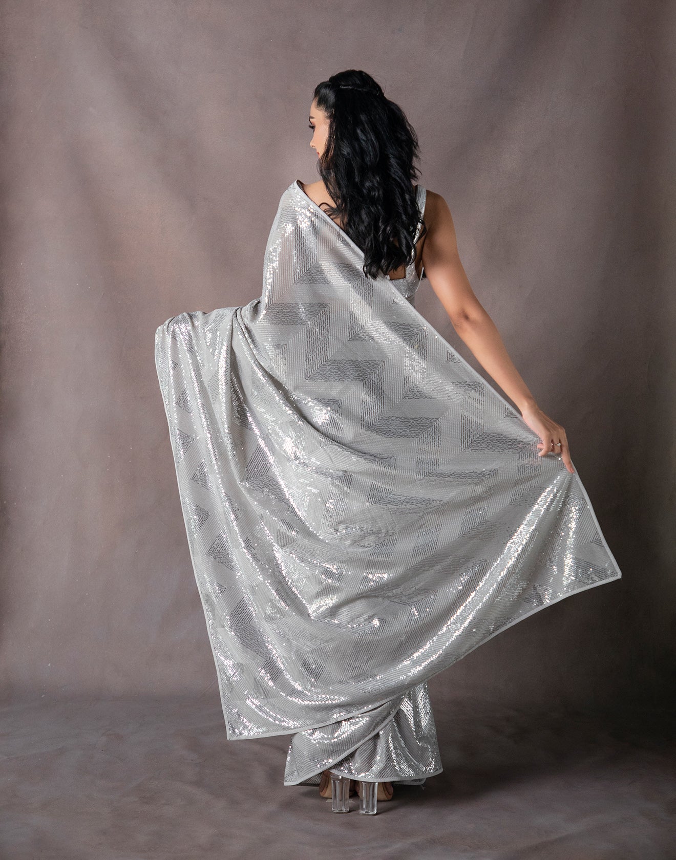 Frost Grey Sequin Embellished Saree