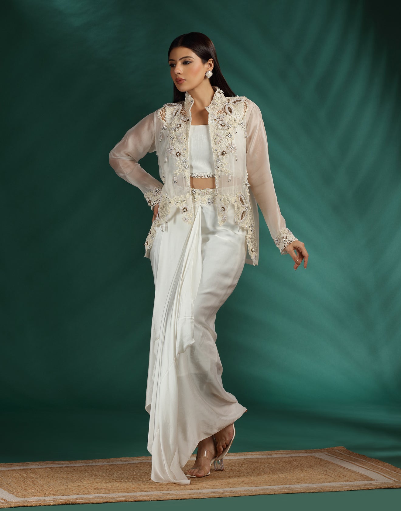 Frost Mist Embellsihed Fusion Jacket Set