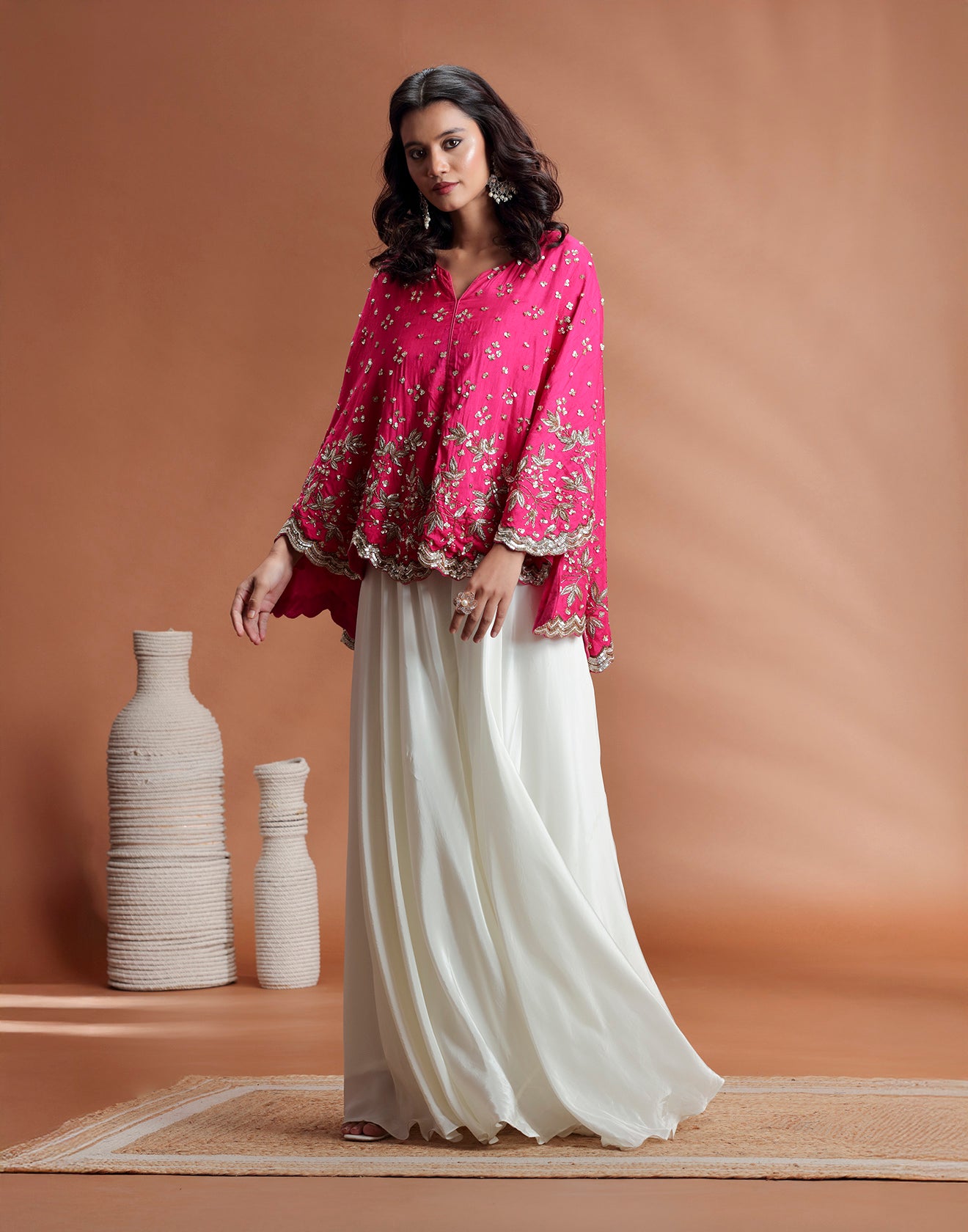 Fuschia Glam Poncho Fusion Set