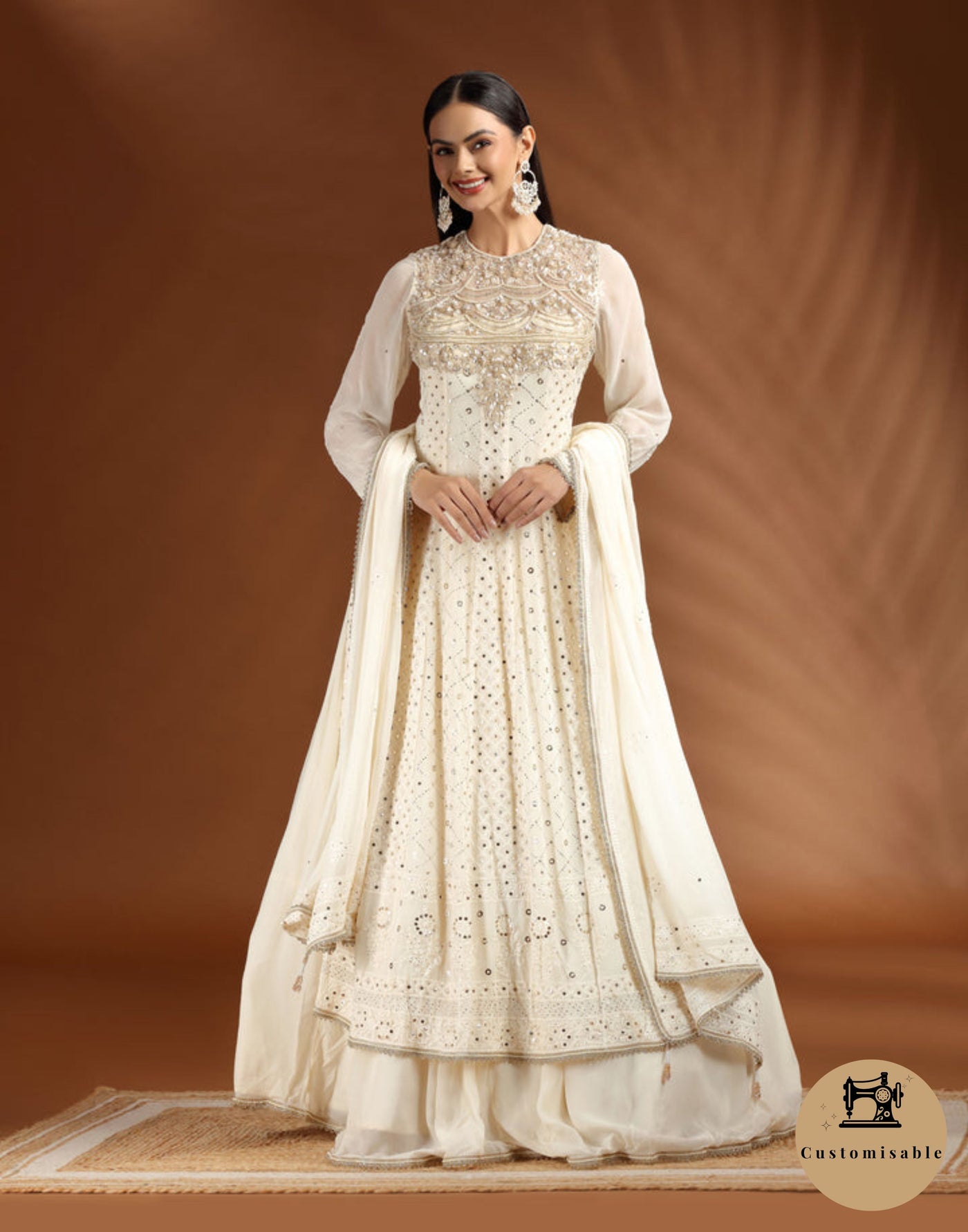 Golden Husk Lucknowi Embellished Sharara Suit