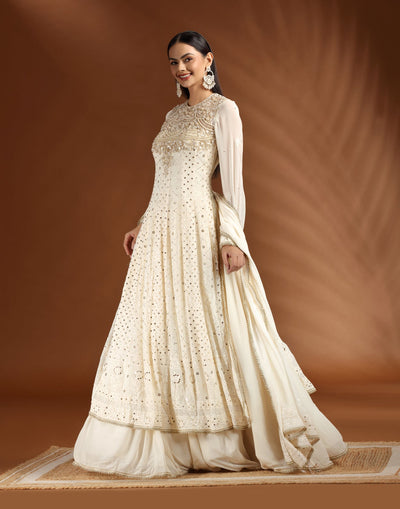 Golden Husk Lucknowi Embellished Sharara Suit