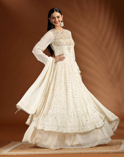 Golden Husk Lucknowi Embellished Sharara Suit